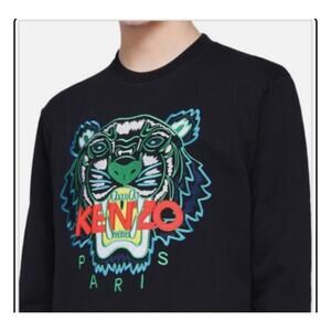 Kenzo Paris RARE Classic Tiger Men Graphic Black Sweatshirt Embroidered Small